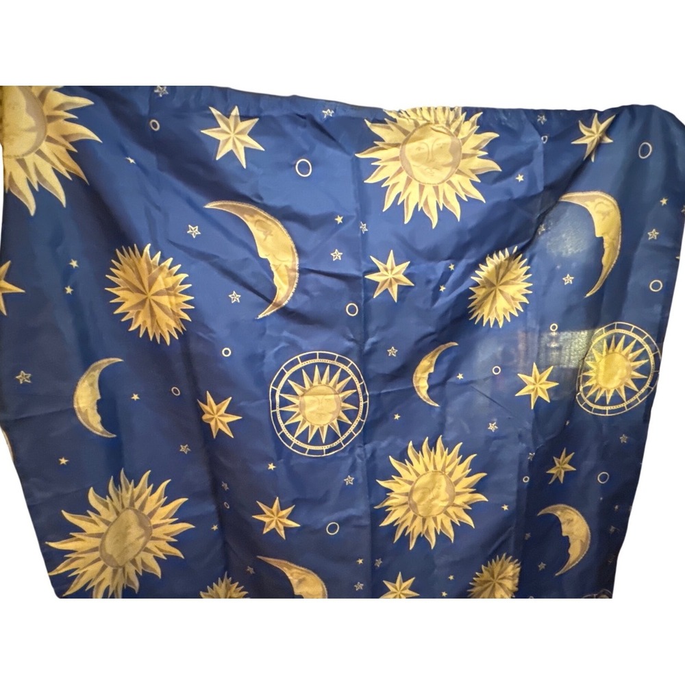 Vtg Celestial Shower Curtain Sun Moon Navy Gold 90's